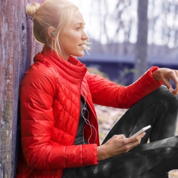 Athleta Jackets & Coats Athleta Red Goose Down Full Zip Puffer